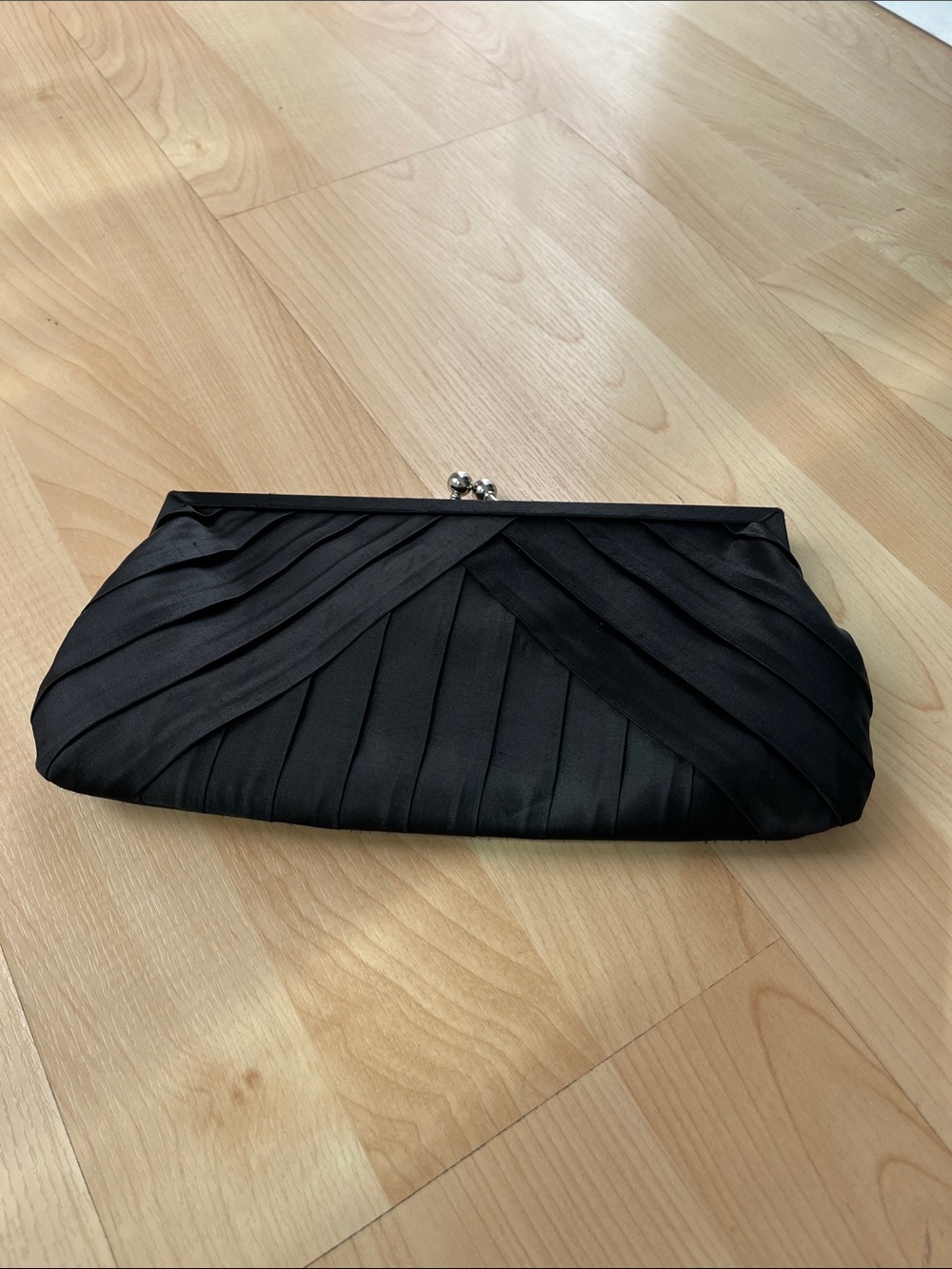 Vintage Black Satin Pleated La Regale Evening Clutch